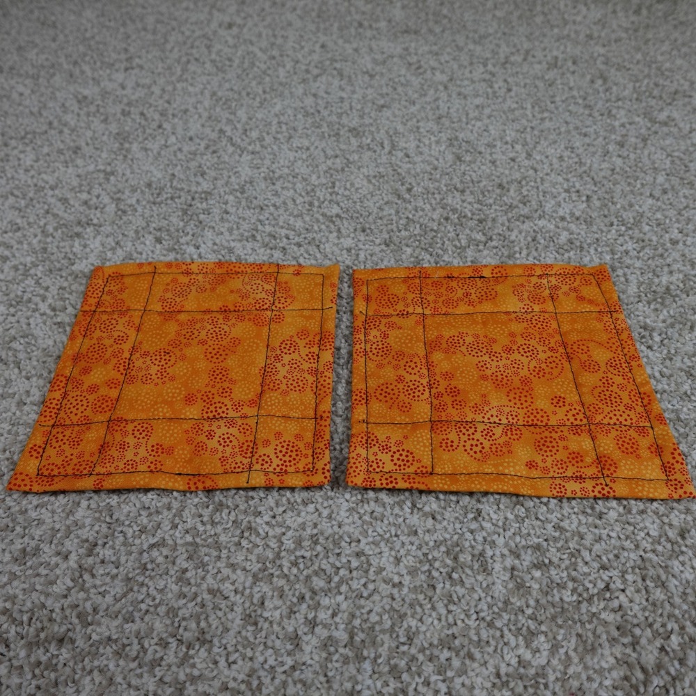 Handmade Quilted Mug Rug Set 2 Dark Fall Leaves Pinwheel Cotton Coasters 6.5in - Picture 2 of 7